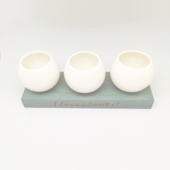 3Pcs Fine Porcelain Pots with Wooden Base